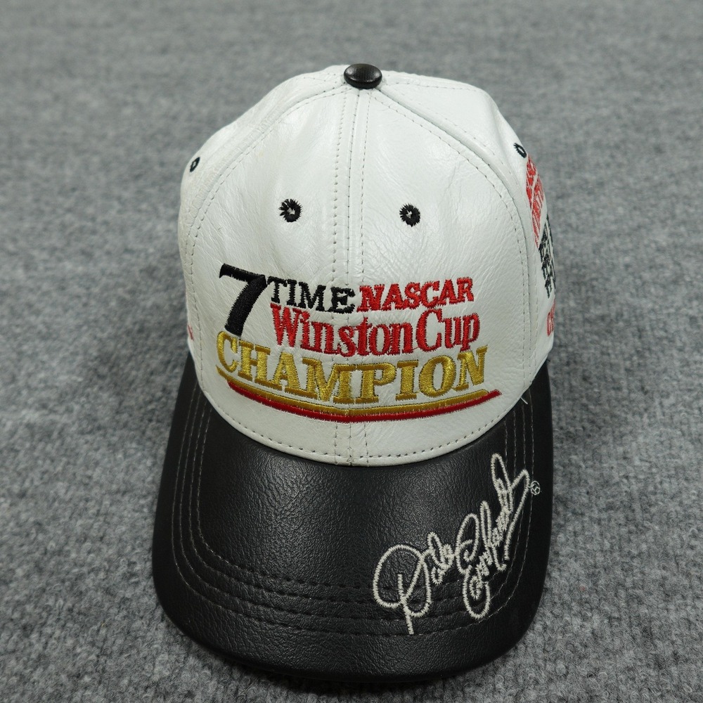 Dale Earnhardt Hat Cap Strap Back Leather White Black NASCAR Racing Chase